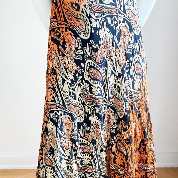 Vintage Bias Cut Paisley  Print Midi Dress w Beaded Detail S - Picture 4 of 10